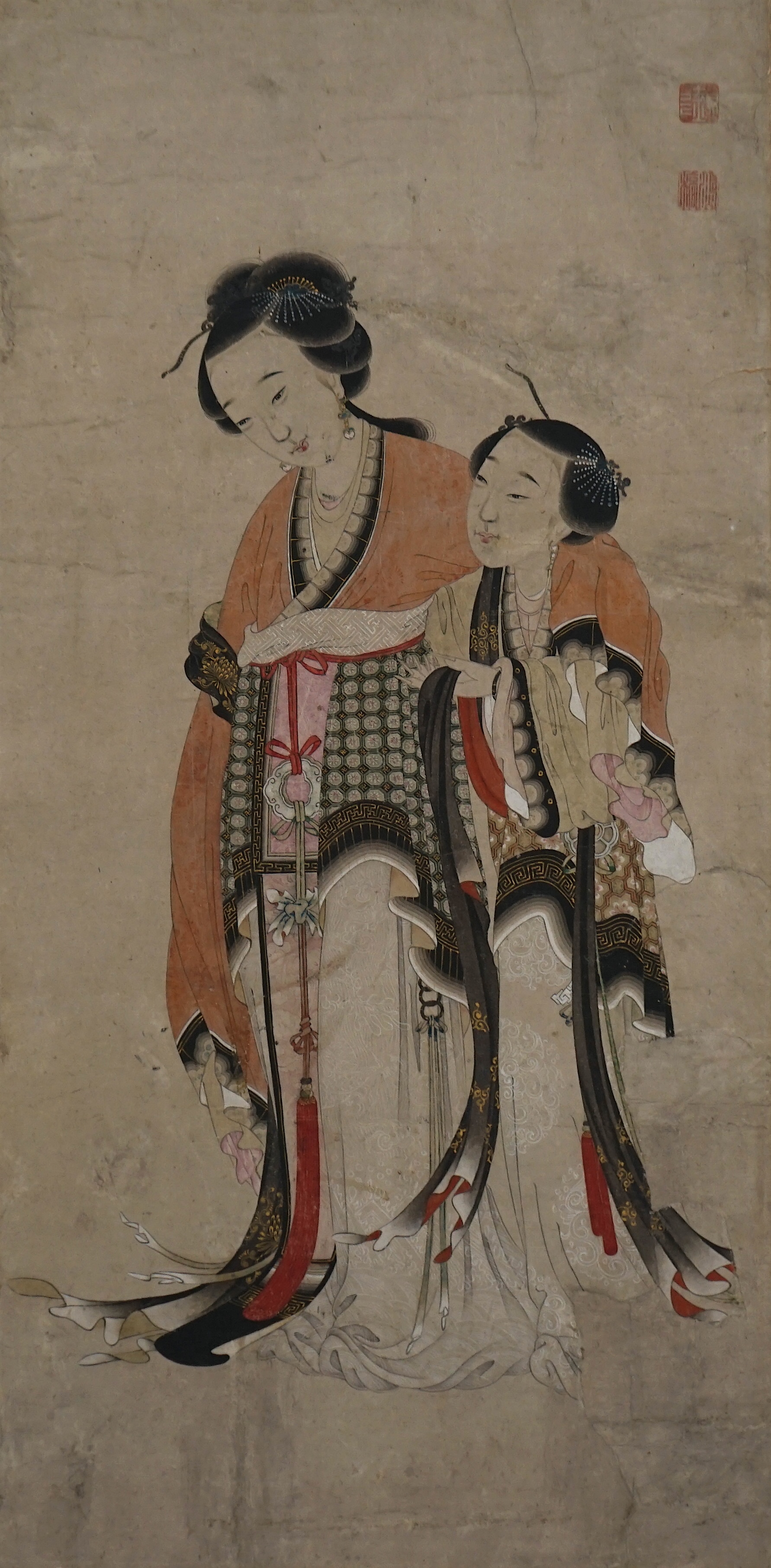 Chinese School, Yongzheng period (1723-35), watercolour on paper, two court ladies